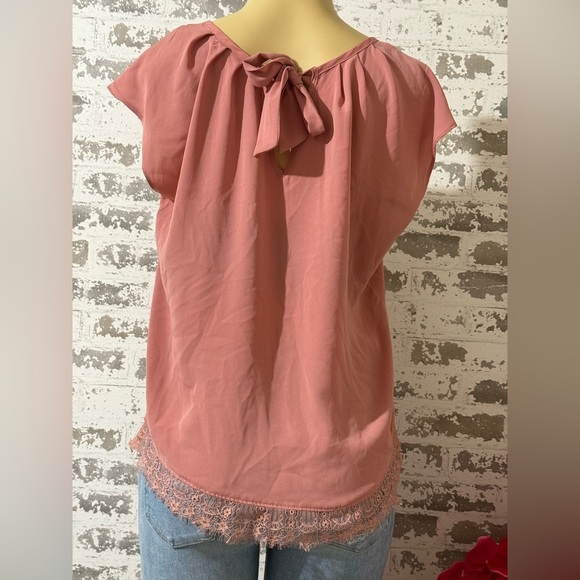 LC Lauren Conrad Dusty Rose Blouse with Lace Hem - Picture 2 of 4